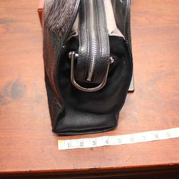 Vince Camuto Womens Black North South Tal Croc Embossed Leather Tote Bag Purse - Picture 7 of 12